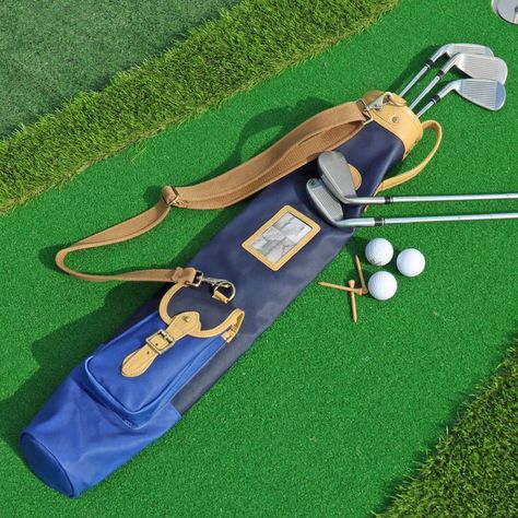 -TOURBON golf carry bag made of high quality canvas and leather -Leather golf bags for men vintage unstructured "Pencil Bag" design with traditional features -Club golf travel bag with adjustable shoulder strap and a leather carry handle - Custom brass hardware #golfbag #golfcoursebag #golfclubbag #golfpencilbag Golf Travel, Tool Holders, Golf Trip, Pencil Bag, Golf Bag, Bags For Men, Tool Holder, Pencil Bags, Men Vintage