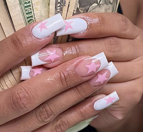 Nails Green, Girly Acrylic Nails, Classy Acrylic Nails, Nails Blue, Blue Spring, Acrylic Nails Coffin Short, Star Nails, Pink Acrylic Nails, Nails Gel