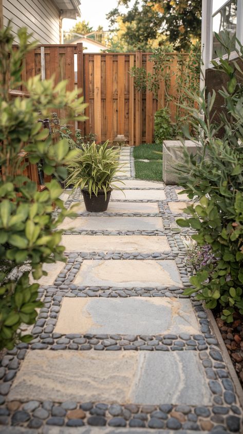 13 Walkway Ideas That Will Complement Your Home and Yard » Comfy Ideas Walking Path Around House, Backyard Walkway Landscaping, Grass Pavers Walkway, Front Pathway Landscaping, Front Door Walkway Ideas Entryway Paths, Outdoor Walkway Ideas, Gravel Walkway, Stepping Stone Walkways, Grass Pavers