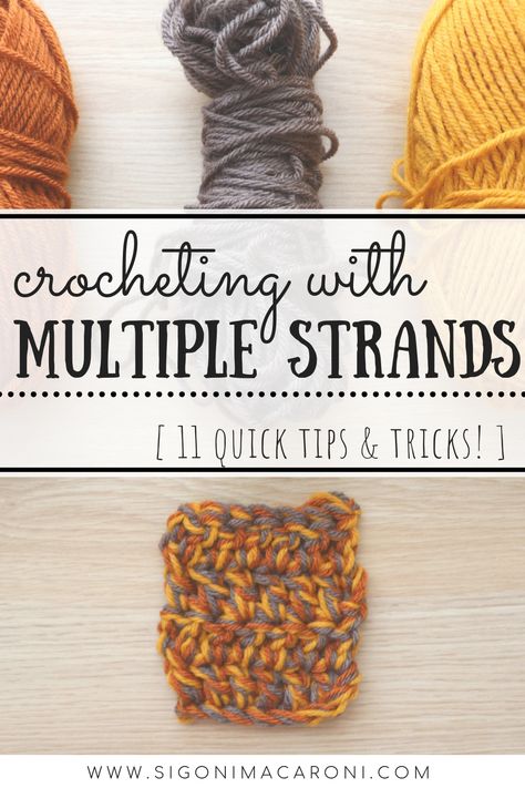 Crocheting with multiple strands of yarn plus 11 quick tips and tricks pinterest image Crochet Easy Projects, Crochet Learning, Ideas For Crochet, Crochet Baby Beanie, Beginner Crochet Tutorial, Crochet Afgans, Novelty Yarn, Crochet Easy, Easy Crochet Projects