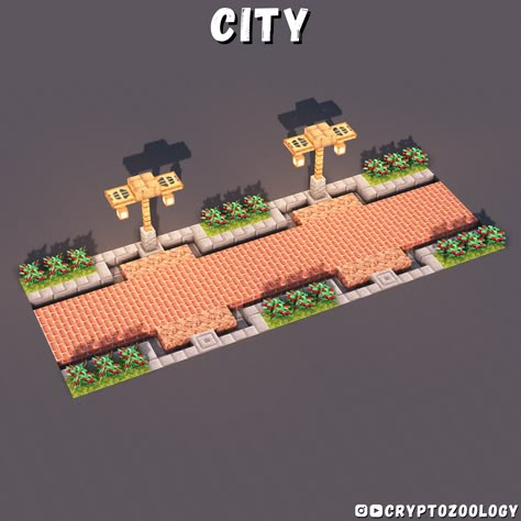 Check out the tutorial for 10 unique path designs on my YouTube channel! Minecraft Front Yard Design, Minecraft Pathing Ideas, Road In Minecraft, Path In Minecraft, Roads In Minecraft, Minecraft Street Sign Ideas, Minecraft City Roads Design, Minecraft City Roads, Minecraft Street Design