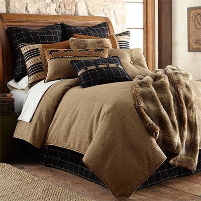 The Lodge Elegance Ashbury Bear Bedding Set will enhance your traditional, rustic decor with contemporary design and upscale quality. Log Cabin Bedding, Cabin Bedding Sets, Tan Bedding, Rustic Bedding Sets, Lodge Bedding, Rustic Comforter, Western Bedding, Cabin Bed, Full Bedding Sets