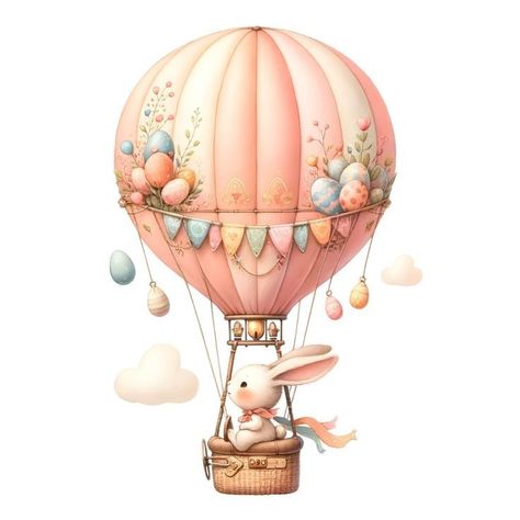 Animals In Hot Air Balloon, Bunny With Balloon, Balloon Bunny, Girl Nursery Room, Cute Animal Illustration, Quirky Art, Simple Art, Animal Illustration