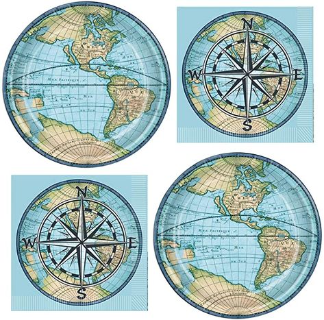 AmazonSmile: Bon Voyage Travel Compass Theme Party Supplies Paper Plates and Napkins for Birthdays Retirement Cruise Map Exploring Graduation School Trip Abroad Exchange Students World Culture (16 Guests Luncheon) : Home & Kitchen Compass Theme, Explorer Theme, Party Planning Checklist, Travel Party Theme, Candy Party Favors, Travel Theme Wedding, Exchange Student, School Trip, Vintage Junk Journal