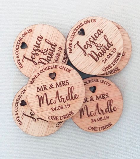 .Rustic wooden drink tokens ** Your choice of words per order ** Identical engraving on each token. ~ Laser cut ~ 35 x 35mm wide ~ 5mm thick Birch Ply, engraved with your details, names and dates of your choice. 🍸Drink tokens are a great way to give your guests a free drink 🇬🇧In house designed and made to order by www.giftsbyhannah.com 🇬🇧 🍸Place them on your table or send with your invitations 🍸Available in various quantities 🍸Each token can have a heart shaped hole if you wish at no ext Ice Cream Cocktail, Ice Cream Cocktails, Drink Ticket, Event Favors, Etsy Wedding Favors, Rustic Wedding Favors, Birch Ply, Wedding Drink, Wedding Favors For Guests