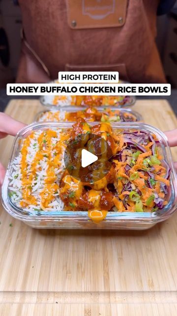 Jalal on Instagram: "High Protein Honey Buffalo Chicken Rice Bowls🍯🍗🔥 Only 528 Calories!  Macros Per Serving (4 Total)  528 Calories | 44g Protein | 49g Carbs | 16g Fat  Ingredients (4 Servings)  - 800g Raw Cubed Chicken Breast - 4-5 Garlic Cloves Minced - 2 Tsp Black Pepper - 2 Tsp Onion Powder - 2 Tsp Smoked Paprika - 2 Tsp Salt - 2 Tsp Olive Oil - 20g Grass Fed Butter for Cooking - 20g honey - 50-60g Buffalo Sauce  Honey Buffalo Sauce  - 80g Light Mayo (Brand: Hellmans) - 120g Buffalo Hot Sauce (Brand: Frank’s Red Hot) - 20g Honey - 1/4 Lemon Juice - 1 Tsp Garlic Powder, Smoked Paprika, Black Pepper  Crunchy Slaw  - Thinly Sliced Red Cabbage - Grated Carrots - Chopped Green Onion - Chopped Coriander/Cilantro - 50g Light Mayo - 10g Honey - 1 Tsp Salt & Pepper  Serve with 540g Cooked R Honey Buffalo Chicken, Buffalo Chicken Rice Bowl, Buffalo Chicken Rice, Buffalo Chicken Breast, Buffalo Fries, Red Meat Recipes, Cheese Rice, Buffalo Chicken Recipes, Chicken Rice Bowls