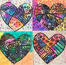 Cassie Stephens: In the Art Room: Romero Britto-Inspired Hearts in First grade! Valentines Art Lessons, Tissue Paper Ideas, Heart Art Projects, Art To Remember, Cassie Stephens, Valentine Art Projects, Elementary Art Teacher, 1st Grade Art, 2nd Grade Art