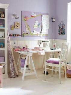 Sewing Room Inspiration, Small Craft Rooms, Sewing Spaces, Sewing Room Design, Dream Craft Room, Purple Rooms, Sewing Room Organization, Crafts Room, Scrapbook Room