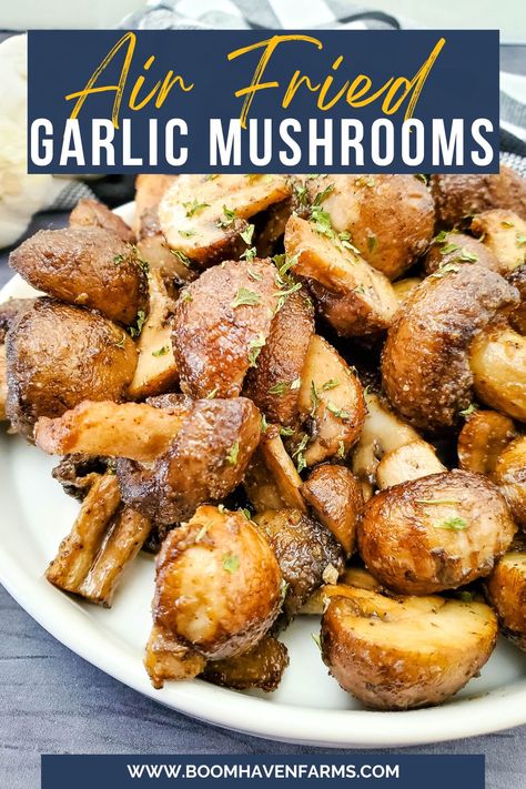 Baby Bella Mushroom Recipes, Air Fryer Recipes Low Carb, Keto Low Carb Recipes, Air Fryer Garlic, Garlic And Olive Oil, Air Fried Food, Air Fryer Oven Recipes, Fried Mushrooms, Garlic Mushrooms