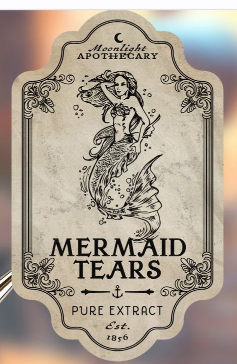 Mermaid Tears Potion Bottle Label, Witch Potion Labels, Vintage Potion Labels, Mermaid Tears Label, Potion Labels Free Printables, Potion Bottle Labels Printable Free, Potions Labels, Mermaid Potion, Halloween Potion Labels