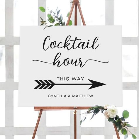 $41.45 | Simple Cocktail Hour Wedding Direction Sign #wedding direction sign, script, ceremony, cocktails, reception, minimalist, drink station, mimosa bar, wedding party, parking direction sign Cocktail Hour Signs For Wedding, Cocktail Hour Sign, Wedding Direction Signs, Direction Sign, Wedding Directions, Simple Cocktail, Wedding Graphics, Cocktail Hour Wedding, Mimosa Bar