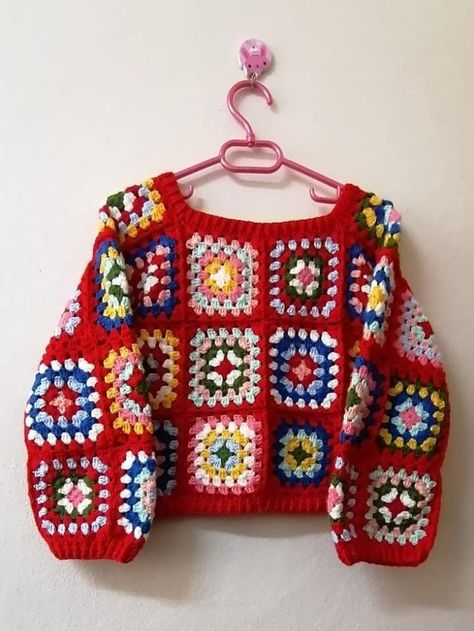 Winter Sweater, Vintage Chunky Sweater, Granny Square Sweater, Crochet Sweater, Oversize Sweater, Colorful Sweater, Bomber Sweater, Sweatshirt Handmade cardigan For XS-S Width: 48 cm Length: 46 cm For M Width: 56 cm Length: 52 cm For L Width: 60 cm Length: 58 cm I also make this cardigan for summer season. It keeps warm. Colorful, casual, soft It can be good idea for present. You can wash in 30 degrees. You can see my other colors/styles of knit cardigan, scarf, balaclava, bag, hat or any produc Granny Square Jumper Layout, Giant Granny Square Sweater, Big Granny Square Sweater, Crochet Granny Square Sweater Pattern, Crochet Square Sweater, Granny Square Sweater Pattern Free, Granny Crochet Cardigan, Crochet Chunky Sweater, Crochet Sweater Granny Square