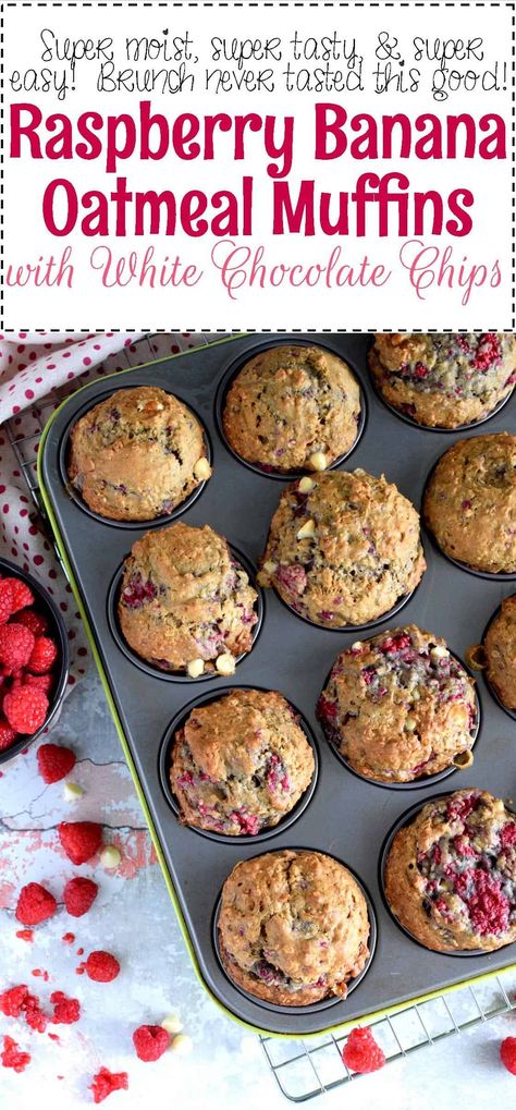 Oatmeal Raspberry, Muffins Oatmeal, Muffins Homemade, Muffins Banana, Muffins With Chocolate, Raspberry Banana, Raspberry Oatmeal, Scone Recipes, Banana Oatmeal Muffins