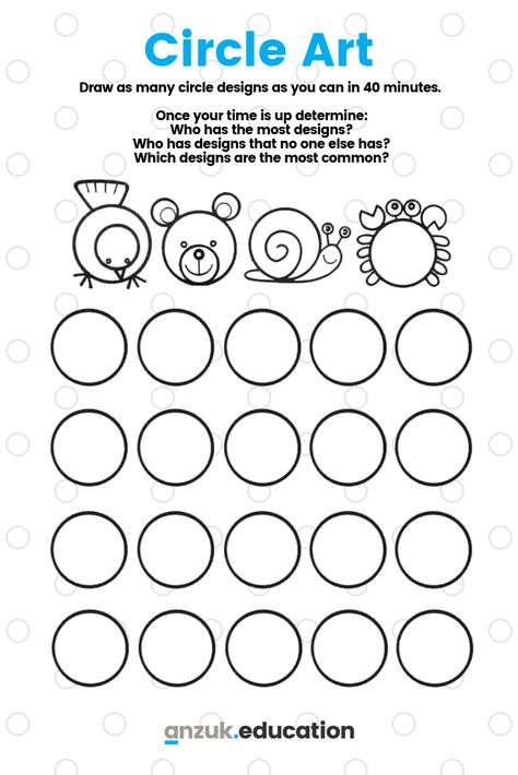 Relief Teaching Ideas Activities, Art For Substitute Teachers, Think Outside The Box Art Classroom, Out Of The Box Thinking, Circle Art Challenge, Circle Drawing Challenge, Round Things To Draw, Elementary Art Activities, Circle Objects Drawing