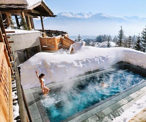 27 Outdoor Hot Springs, Tubs & Pools To Warm Up Your Winter Travels | Le Crans Switzerland Jimbaran Bali, Crans Montana, Best Vacation Destinations, Tub Pools, Enjoy Your Vacation, Beautiful Pools, Hotel Stay, Amazing Travel Destinations, Booking Hotel