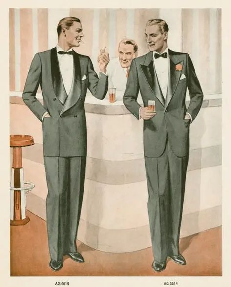 Mens Evening Wear, Tuxedos Wedding, 1940s Mens Fashion, Evening Suit, Fashion 1940s, Mens Fashion Illustration, Mens Fashion Wedding, Formal Fashion, Gents Fashion