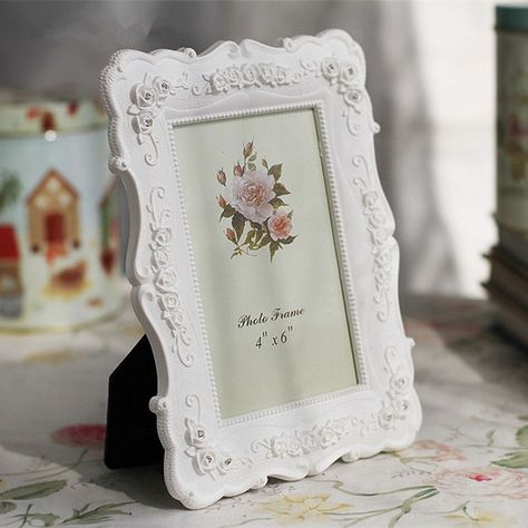 1PC Romantic White Desktop Photo Frame Home Decor Family Baby Photo Frame Wedding Casamento Pictures Frames 6 7 8 10 Inch Aesthetic Photo Frame, Sketched Flowers, Creative Photo Frames, Wall Hanging Photo Frames, Peony Drawing, Shein Home Decor, Picture Frames Standing, Home Decor Cheap, Rose Flower Pattern