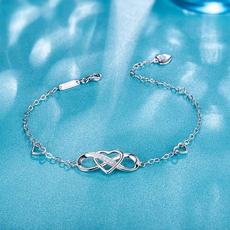 Adjustable Bracelet Best Mother's Day Gifts for Women Girls Silver Infinity Bracelets, Women Bracelets, Infinity Heart, 925 Silver Bracelet, Cool Gifts For Women, Anniversary Jewelry, Infinity Symbol, Silver Chain Bracelet, Gold Plated Bracelets