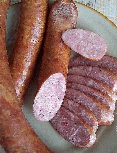 Polish Smoked Sausage (Hot Smoked)                                                                                                                                                                                 More Homemade Kielbasa, Homemade Summer Sausage, Smoked Kielbasa, Polish Sausage Recipes, Curing Meat, Meat Curing, Cured Meat Recipes, Sausage Making Recipes, Smoked Sausages