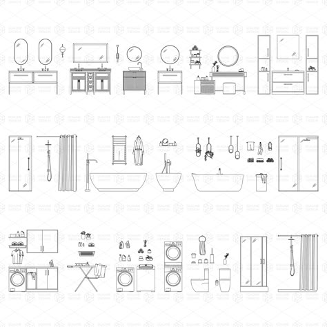 More than 55 drawings are included in this collection of “Bathroom and Laundry” (elevation). Perfect for your architectural drawings, layouts, floor plans, post digital drawings, architectural collage and renderings. File format: Autocad (.dwg) and Adobe Illustrator Vector (.ai) Toilet Elevation Drawing, Toilet Dimension Plan, Shower Architecture, Bathroom Section, Laundry Furniture, Mirror Toilet, Scented Sticks, Bathroom Furniture Uk, Bathroom Drawing