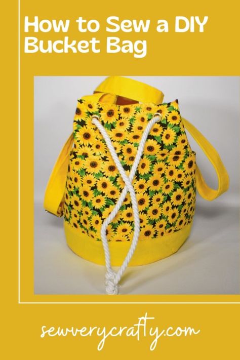 FREE sewing pattern for a diy bucket bag to sew. This handy bucket bag sewing pattern has a thick rope drawstring at the top and a strong carrying strap. The pattern and tutorial are free, and its ideal for beginners to try. Have fun adding grommets and learning some new sewing skills. SewModernBags Bucket Bag Sewing Pattern, Bucket Bag Diy, Bag Free Sewing Pattern, Bucket Bag Pattern, Diy Bucket, Backpack Pattern Sewing, Handbag Making, Knitting Bag Pattern, Bag Sewing Pattern