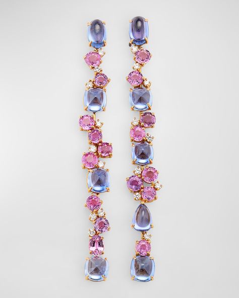 Find ALEXANDER LAUT 18k Rose Gold Sapphire And Diamond Dangle Earrings on Editorialist. Statement earrings by Alexander Laut. Polished 18karat rose gold hardware. Diamonds plus blue and pink sapphires. 30.05 total blue sapphire carat weight. 11.44 total pink sapphire carat weight. 0.14 total diamond carat weight. Post backs for pierced ears. Pink Sapphire Jewelry, Ear Drops, Fancy Jewelry Necklace, Diamond Dangle Earrings, Spring Jewelry, Fancy Jewellery, Rose Gold Hardware, Jewelry Lookbook, Diamond Carat