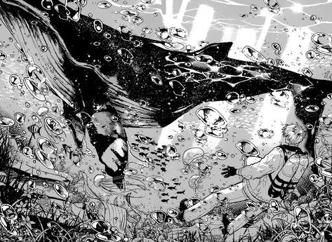 #manga #mangaart #art #illustration #ink #inking #inkillustration #inktober #mangascreencap #screencap #diving #diver #whale #whales #fish #underwater #ocean #oceanlife #reef Water Sketch, Underwater Drawing, Fish Sketch, Fish Underwater, Wave Drawing, Planet Drawing, Underwater Ocean, Scratchboard Art, Water Drawing