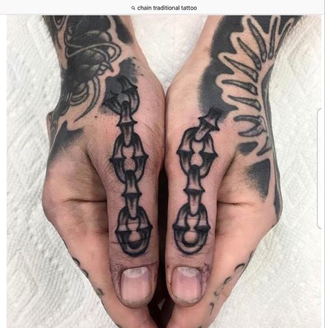 Traditional Chain Link Tattoo, Punk Rock Tattoo Ideas, Chain Hand Tattoo, Breaking Chains Tattoo, Spike Ball And Chain Tattoo, Traditional Chain Tattoo, Old School Hand Tattoo, Punk Rock Tattoos, Traditional Blackwork