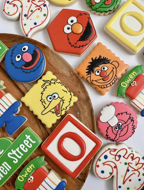 Sesame Street Birthday Party Ideas Boy, Cookie Corner, Cookie Glaze, Elmo Cookies, Farm Cookies, Baking Theme, Sesame Street Cookies, Sesame Street Birthday Party, 2nd Birthday Party Themes