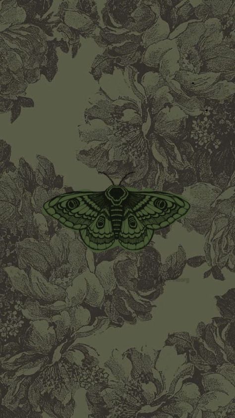 Green Moth Wallpaper, Wallpaper Cottagecore, Moth Wallpaper, Cottagecore Aesthetic Wallpaper, Green Moth, Dark Cottagecore Aesthetic, Cottagecore Wallpaper, Dark Green Wallpaper, Goth Wallpaper