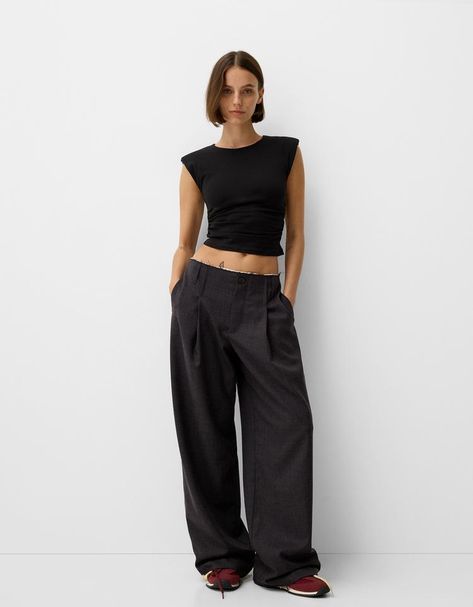 Women’s Pants | New Collection | Bershka Tailored Pants Women, Linen Blend Pants, Trending Sandals, Pants And Leggings, Flared Pants, Tailored Pants, Sweaters Knitwear, Tailored Trousers, Faux Fur Jacket