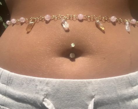 Pink Waist Chain, Rose Quartz Waist Beads, Belly Chain Black Women, Rose Quartz Belly Button Ring, Pink Rose Quartz Crystal Necklace, Hair Charms, Crystal Hair Clips, Crystal Hair Accessories, Hair Chains