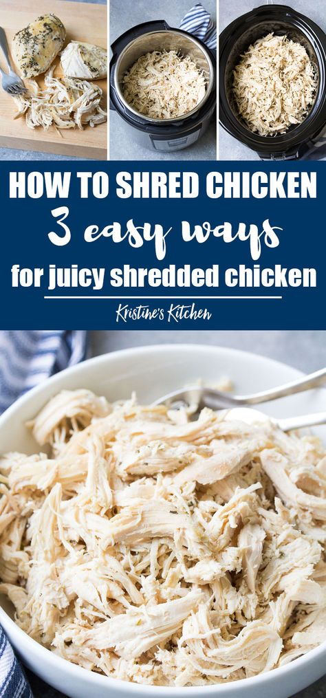 How to shred chicken - the easy way! Shredded chicken is a meal prep staple and with these tips and tricks you will be shredding your chicken faster than ever. Three fast and easy methods for tender, juicy shredded chicken! Cook Shredded Chicken, Easy Fast Healthy Dinner Recipes, How To Shred Chicken, Turkey Delight, Juicy Shredded Chicken, Healthyish Recipes, Shred Chicken, Make Shredded Chicken, College Food