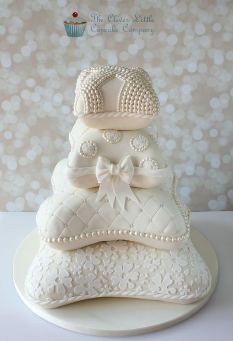 Based on a design by Elizabeth Solaru, this is my take on it.  The bride asked me to recreate it, and with Elizabeth's kind permission, I put my own twist on it. Pillow Wedding Cakes, Wedding Cake Base, Pillow Cake, Pillow Cakes, Traditional Wedding Cakes, Wedding Cake Table, Amazing Wedding Cakes, Gorgeous Wedding Cake, Elegant Wedding Cakes