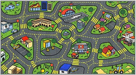 Amazon.com: Jungtier Fun Time Retro City Traffic Car Road Map Educational Learning & Game Area Rug Carpet for Kids and Children Bedrooms and Playroom, 2' 7" x 5' 0", Multi : Home & Kitchen Road Rug, Map Rug, Game Area, City Traffic, Retro City, Road Kids, Carpets For Kids, Fur Carpet, Classroom Rug