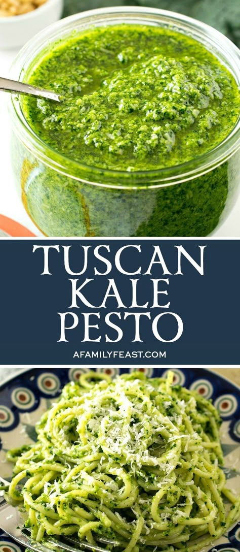 Make and serve this delicious Tuscan Kale Pesto just like you would any type of herb pesto! Herb Pesto, Kale Pesto Recipe, Tuscan Kale, Basil Pesto Recipes, Pesto Recipes, Kale Pesto, Kale Recipes, Pesto Recipe, Pesto Sauce