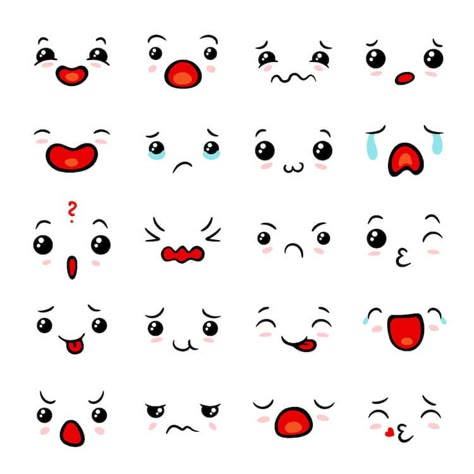 Cute Drawings That Even Beginners Can Draw - Beautiful Dawn Designs Japanese Emoticons, Cartoon Faces Expressions, Kiss Emoji, Kawaii Faces, Cute Easy Doodles, Images Kawaii, Easy Doodle Art, Cute Doodles Drawings, Kawaii Doodles