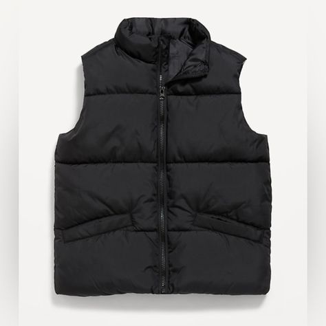 Materials: 100% Polyester Condition: New With Tag Black Puffer Vest Outfit, Vest For Boys, Puffer Vest Outfit, Old Navy Vest, Black Puffer Vest, Standing Collar, Cute Preppy Outfits, Black Puffer, Boys Coat