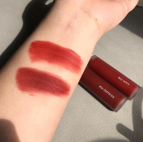 Rom&nd Zero Velvet Tint, Romand Zero Velvet Tint Swatches, Smashbox Lipstick, Korean Tea, Vermilion Red, Cherry Apple, Lip Color Makeup, Kawaii Clothing, Makeup Shades