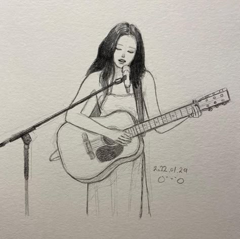 Pencil Art Drawings Kpop, Singing Face Drawing, Otto Art Instagram, Girl Singing Drawing, The 1975 Drawing, Singing Doodle, Whole Body Sketch, Singing Sketch, Sketches Of Women