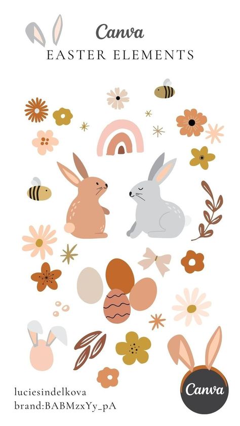 Cute spring and Easter elements in Canva. Vector hand drawn illustrations. Change colors or use it as clipart for your marketing or instagram post. Find more at my website https://luciesindelkova.cz/ Elements In Canva, Easter Poster Design, Love Elements, Children's Book Layout, Easter Poster, Easter Illustration, Keyword Elements Canva, Business Branding Inspiration, Spring Love