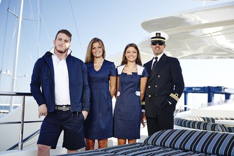 Yacht Stewardess, Best Yachts, Pilot Shirt, Staff Uniforms, Yacht Party, Dubai Luxury, Uniform Pants, Luxury Yacht, Crew Members