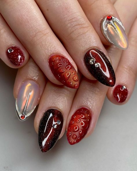 🥀🐉 Red Dragoon Queen for Paula ✨ done while a Tiktok live 📱 US method // GelX tips @apresnailofficial . . . . #nails #nailsart #nailart #r… | Instagram Burgundy Nail Art, Burgundy Acrylic Nails, Burgundy Nail Designs, 3d Nail Designs, Nails Yellow, Nude Nail Designs, Eye Nails, Long Nail Designs, Nails Design With Rhinestones