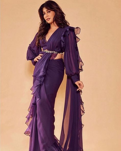 Aashni + Co on Instagram: “Layer up the drama with ruffles and statement sleeves for the next wedding on your calendar. Shop on aashniandco.com // Email…” Stylish Lehenga, Saree With Belt, Sari Design, Bollywood Dress, Dresses Traditional, Fashionable Saree Blouse Designs, Fancy Sarees Party Wear, Ruffle Saree, Saree Designs Party Wear