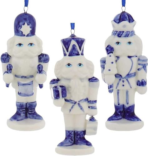 Amazon.com: Porcelain Delft Blue Nutcracker Ornaments, 3 Assorted for Christmas : Home & Kitchen White Nutcracker, Chinoiserie Christmas Tree, Blue Nutcracker, Chinoiserie Ornaments, Chinoiserie Christmas, Nutcracker Soldier, Nutcracker Ornaments, Christmas Tree And Santa, Christmas Material