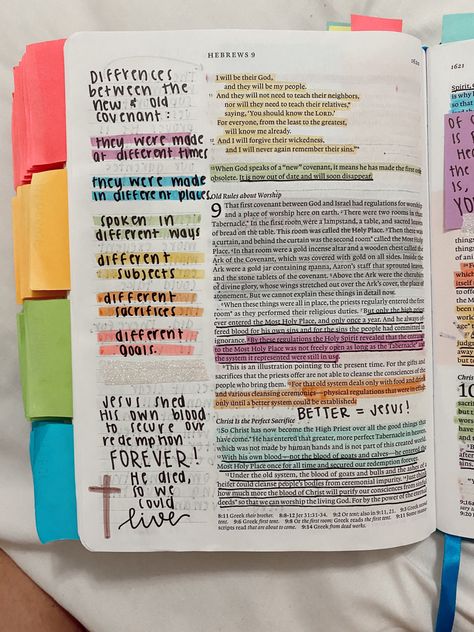 Hebrew Bible Study, Hebrews Bible Study Notes, Hosea Bible Journaling Ideas, Hebrews Bible Journaling, Color Coded Bible Highlighting, Bible Annotations, Haggai Bible Journaling, Hebrews 9, Bible Notebook