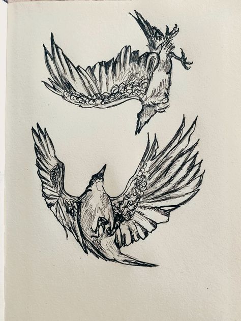 Two Crow Tattoo, Flock Of Ravens Tattoo, Crow Bird Tattoo, Crow Tattoo Aesthetic, Doves And Ravens Fly The Same Tattoo, Crow And Raven Tattoo, Mythical Bird Tattoo, Raven Tattoos Men, Crow Pen Drawing