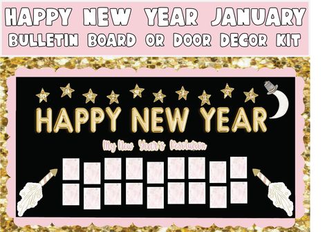 Excited to share the latest addition to my #etsy shop: January New Year Bulletin Board Kit, Door Decor, New Year Cupcake Bulletin Boards, January New Year, New Year Bulletin Board, Snowman Bulletin Board, January Bulletin Boards, Gold Foil Balloons, Door Display, Page Setup, Paper Works