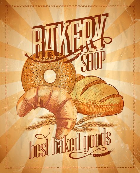 Vintage Bakery Poster, Retro Bakery Design, Bakery Art Illustration, Bakery Shop Design Vintage, Bakery Ads, Logo Brainstorming, Bakery Illustration, Bakery Poster, Retro Bakery