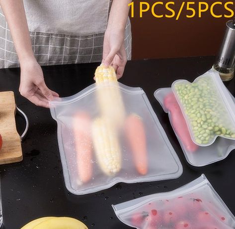 1/5pcs Silicone Food Storage Container Leak-proof Container Reusable Zipper Bag Fresh-keeping Bag Food Storage Bag Fresh-keeping Packaging | Wish Chicken Snacks, Reusable Produce Bags, Freezer Bags, Food Storage Bags, Preserving Food, Plastic Bags, Kitchen Supplies, Food Store, Food Waste